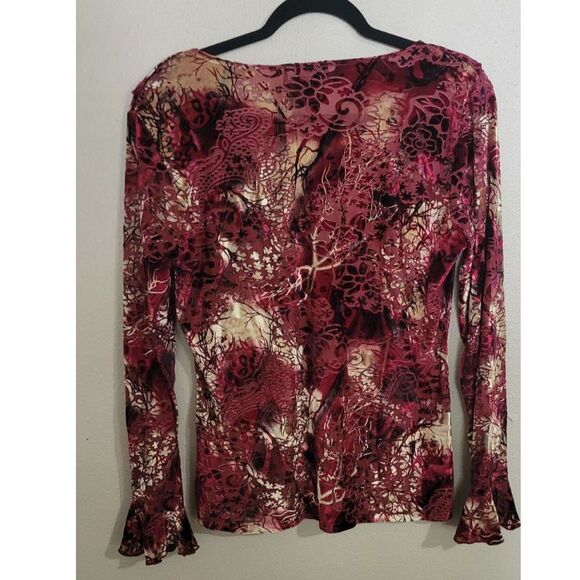 Dressbarn Red Cream Velvet Ruffle Blouse Women's Large Romantic Goth Witchy Top - Picture 3 of 7